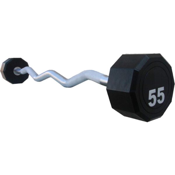 Fitness First Barra de rizo EZ con revestimiento de uretano fijo de 10 lados, 25-115 libras