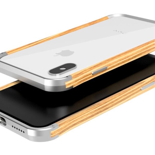 Funda VESEL XS008 iPhone X Xs madera de roble y aluminio platino plateado