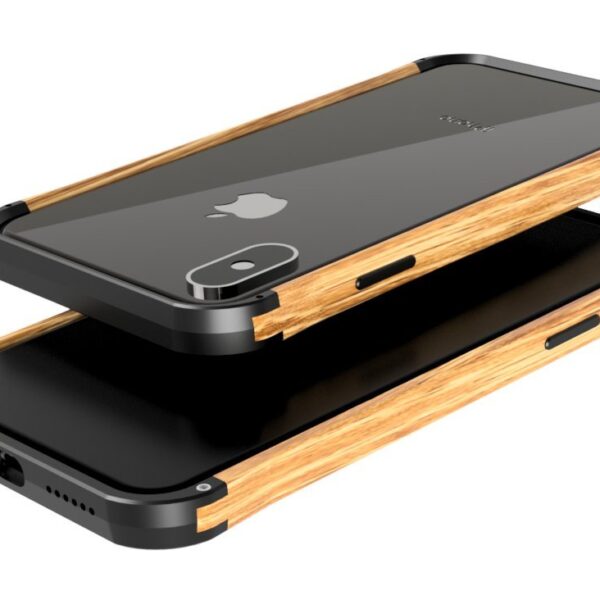 VESEL Design - Funda de madera y aluminio para iPhone X/Xs (negro espacial y roble)