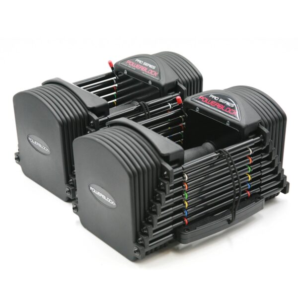 Mancuernas ajustables PowerBlock Pro 50, vendidas por pares, mancuernas de 5-50 lb, construcción de acero duradera, equi