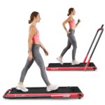 Caminadora plegable 2 en 1 Superbuy SH37590-RE motor 2.25 HP 0.6 a 7.5 mph bajo escritorio Bluetooth altavoz LED plegabl