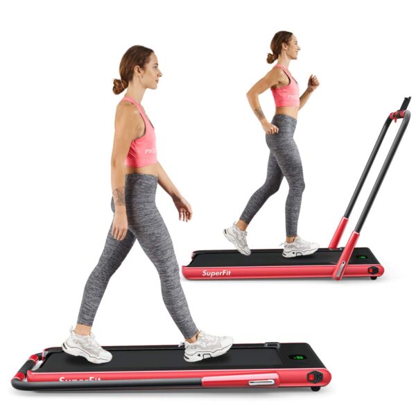 Caminadora plegable 2 en 1 Superbuy SH37590-RE motor 2.25 HP 0.6 a 7.5 mph bajo escritorio Bluetooth altavoz LED plegabl