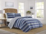 Juego de edredón reversible a rayas Nautica Revman International USHSA91133027 tamaño Queen azul altmarsh 3 piezas con f