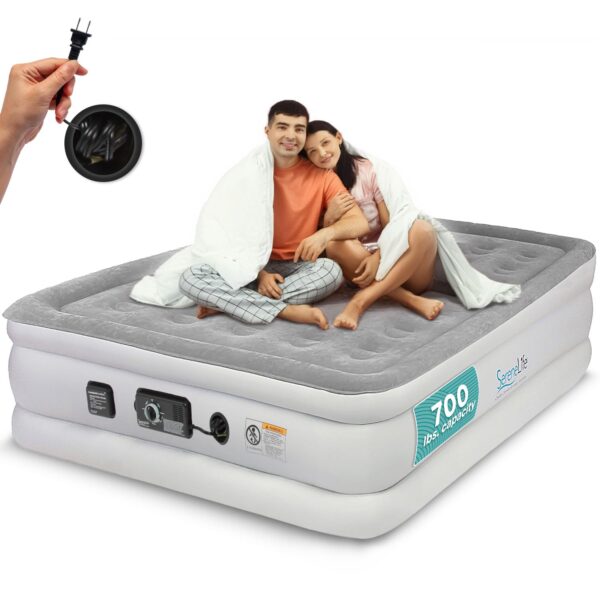 Colchon de aire autoinflable SereneLife SLABFL60 tamano matrimonial 18 pulgadas capacidad 700 libras bomba integrada alt