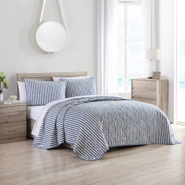 Juego de Colcha Stone Cottage Willow Stripe Revman International USHSA91145593 algodón tamaño King color índigo
