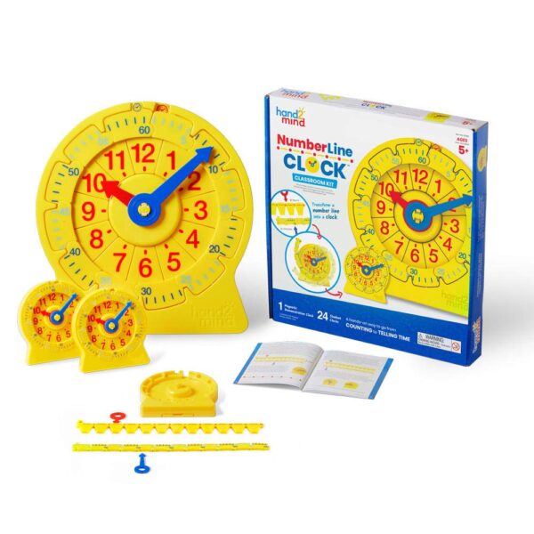 hand2mind NumberLine - Reloj de enseñanza para aprender a decir la hora, reloj analógico de aprendizaje en el aula, mani