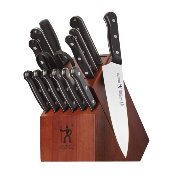 HENCKELS Solution - Juego de 15 cuchillos ultraafilados con bloque, cuchillo de chef, cuchillo de pan, cuchillo de carne