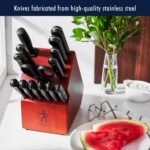 HENCKELS Solution - Juego de 15 cuchillos ultraafilados con bloque, cuchillo de chef, cuchillo de pan, cuchillo de carne
