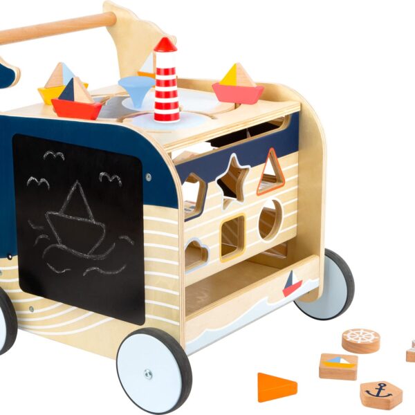 Small Foot - Andador de madera para bebés de ballena - Centro de actividades clásico 5 en 1 - Juguete interactivo con cl