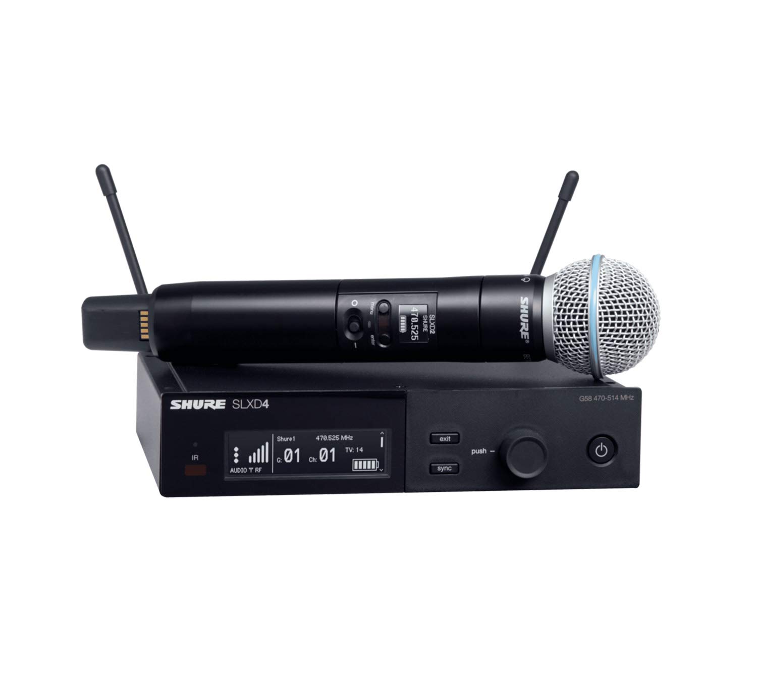Shure Sistema de micrófono inalámbrico digital SLXD24/B58, incluye transmisor de mano SLXD2 con cápsula de micrófono voc