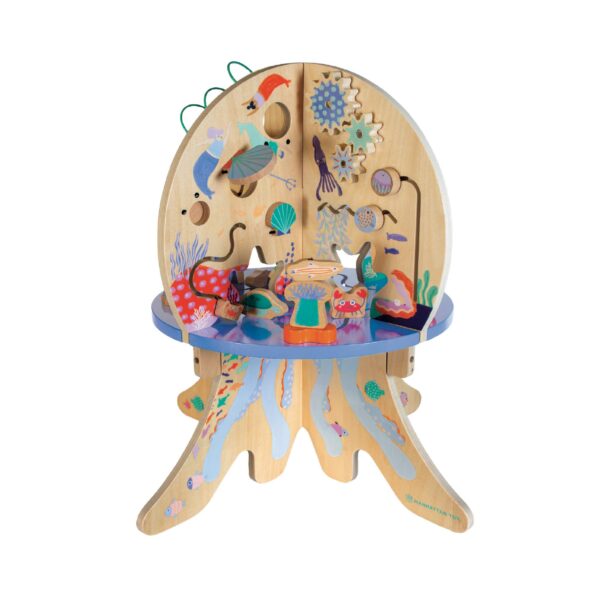 Manhattan Toy Centro de actividades para niños pequeños de madera con aventura en el mar profundo, almejas que castañete
