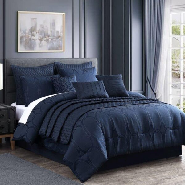 Juego de edredón Riverbrook Home 82395 King 10 piezas 100% poliéster azul oscuro Destiny para recámara
