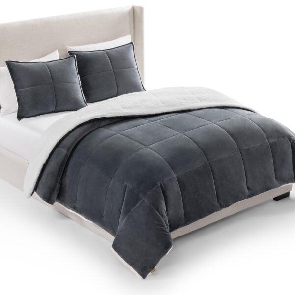 Juego de edredón Britannica Home Fashions 00519 UGG Blissful blanco reversible relleno alternativo plumón suave cálido Q