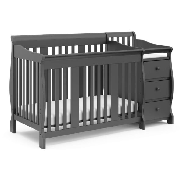 Storkcraft Portofino - Cuna convertible 5 en 1 y cambiador (gris) - Combo de cuna y cambiador con cajón, se convierte en