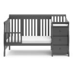 Storkcraft Portofino - Cuna convertible 5 en 1 y cambiador (gris) - Combo de cuna y cambiador con cajón, se convierte en