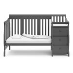 Storkcraft Portofino - Cuna convertible 5 en 1 y cambiador (gris) - Combo de cuna y cambiador con cajón, se convierte en