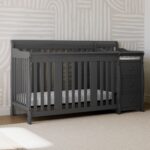 Storkcraft Portofino - Cuna convertible 5 en 1 y cambiador (gris) - Combo de cuna y cambiador con cajón, se convierte en