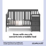 Storkcraft Portofino - Cuna convertible 5 en 1 y cambiador (gris) - Combo de cuna y cambiador con cajón, se convierte en