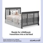 Storkcraft Portofino - Cuna convertible 5 en 1 y cambiador (gris) - Combo de cuna y cambiador con cajón, se convierte en