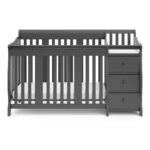 Storkcraft Portofino - Cuna convertible 5 en 1 y cambiador (gris) - Combo de cuna y cambiador con cajón, se convierte en