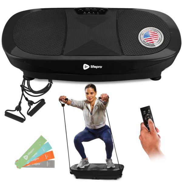 Plataforma de Vibración LifePro Rumblex Max LP-RMXMAX-BLK 4D 3 Motores 500 lb con Bandas de Resistencia Drenaje Linfátic
