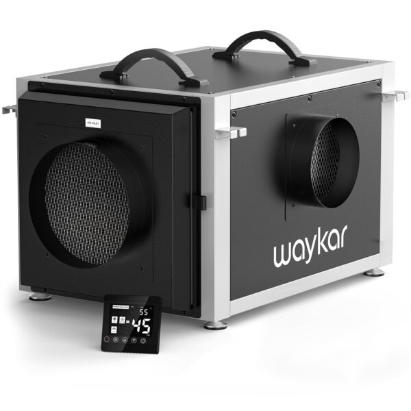 Deshumidificador comercial Waykar AFD2.5D 158 pintas doble conducto HVAC control remoto cobertura 6500 pies cuadrados