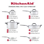 Batería de Cocina KitchenAid Meyer Corporation 30001 Juego de Ollas y Sartenes de Acero Inoxidable Pulido 5 Capas 10 Pie