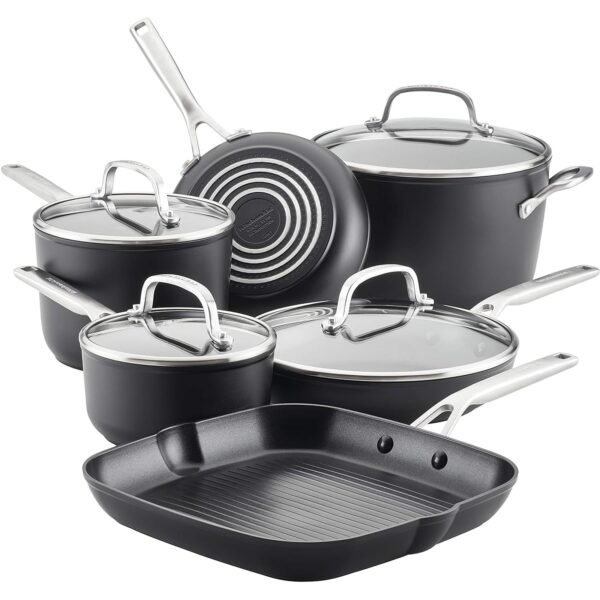 Batería de Cocina KitchenAid 80129 Antiadherente Inducción Anodizado Duro 10 Piezas Negro Mate