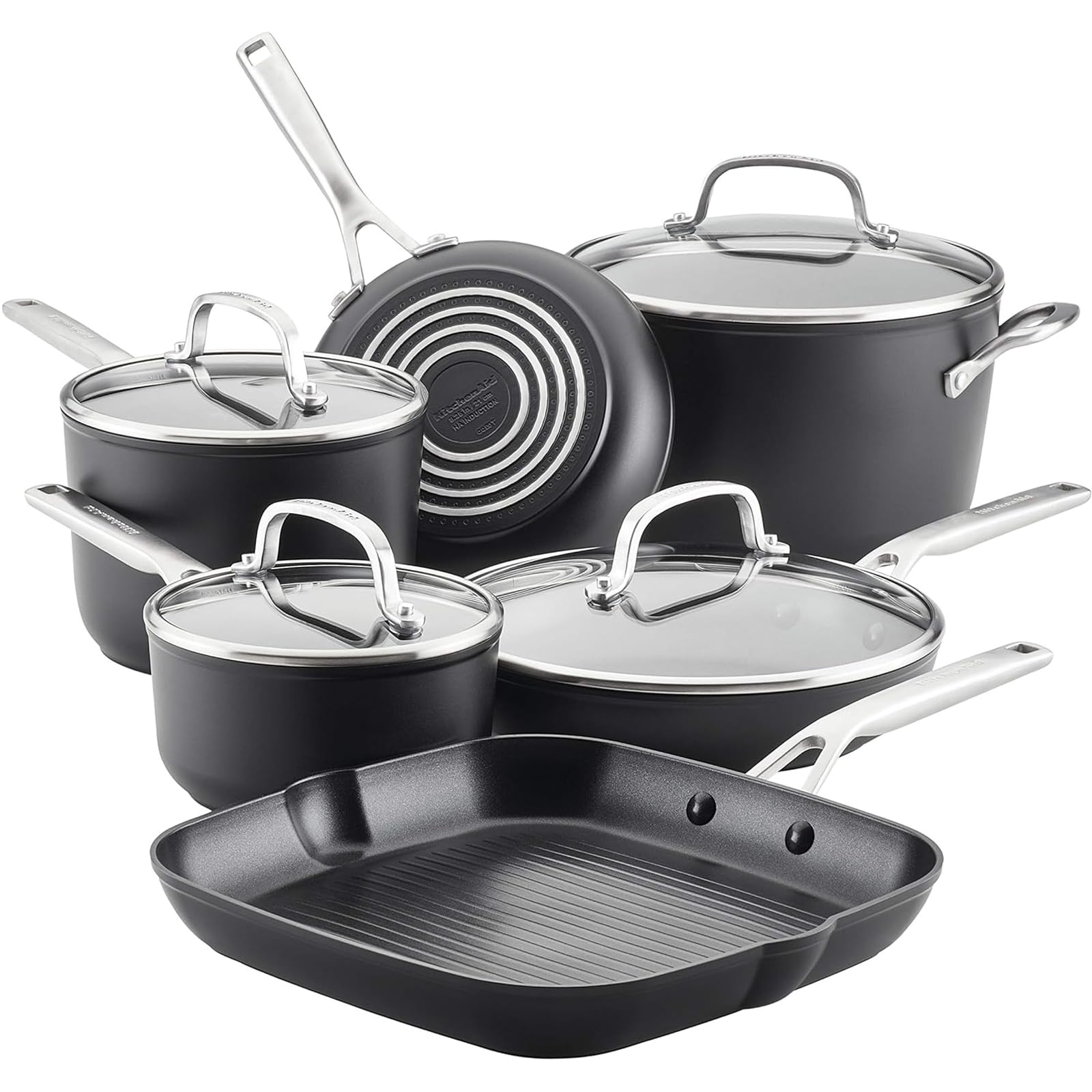 Version 1.0.0 Batería de Cocina KitchenAid 80129 Antiadherente Inducción Anodizado Duro 10 Piezas Negro Mate