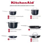 Batería de Cocina KitchenAid 80129 Antiadherente Inducción Anodizado Duro 10 Piezas Negro Mate