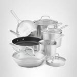 Batería de cocina KitchenAid Meyer 71014 juego de ollas y sartenes de acero inoxidable cepillado para inducción base de