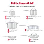 Batería de cocina KitchenAid Meyer 71014 juego de ollas y sartenes de acero inoxidable cepillado para inducción base de