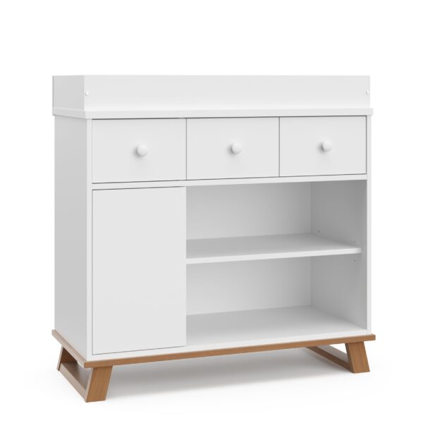 Storkcraft Moderno juego de cambiador de cuarto de bebé (blanco y madera flotante vintage) – Certificado GREENGUARD Gold
