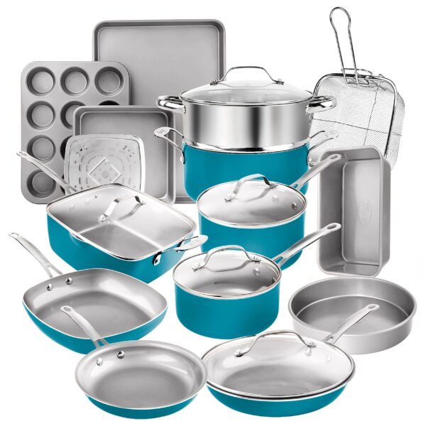 Batería de Cocina Juego de Ollas y Sartenes Gotham Steel E Mishan Sons 20 Piece All in One Kitchen Antiadherente de Cerá
