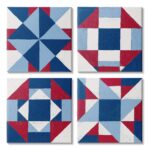 Cuadro decorativo geométrico de lienzo Stupell Industries a4-020_cn_4pc_17x17 patrón retazos rojo blanco y azul 17 x 17