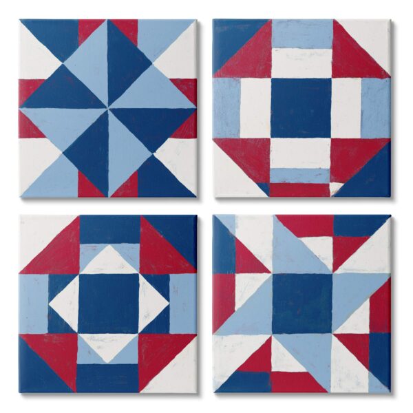 Cuadro decorativo geométrico de lienzo Stupell Industries a4-020_cn_4pc_17x17 patrón retazos rojo blanco y azul 17 x 17