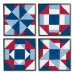 Arte de pared enmarcado Stupell Industries a4-020_fr_4pc_12x12 patron geometrico colcha de retazos rojo blanco azul 4 pi
