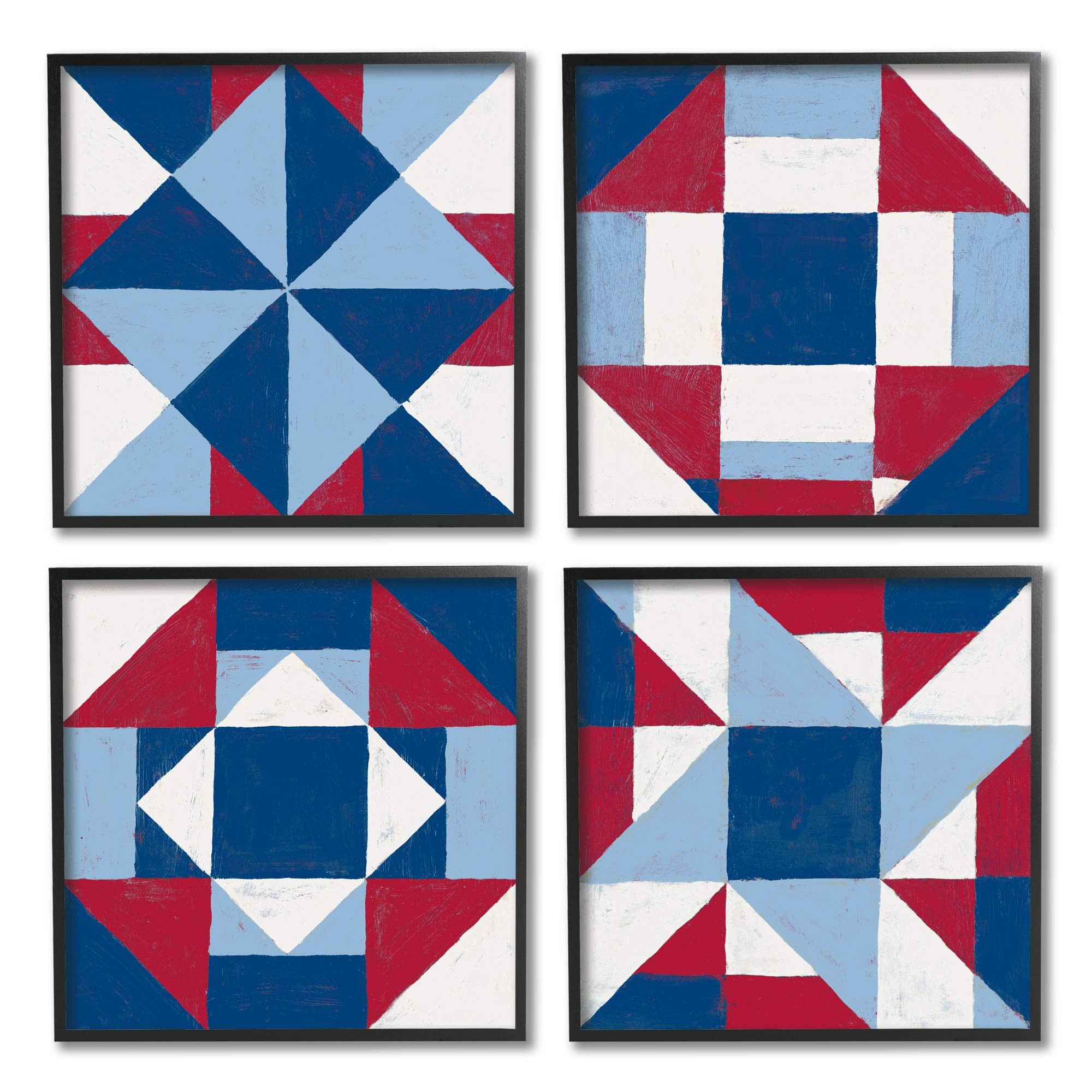 Version 1.0.0 Arte de pared enmarcado Stupell Industries a4-020_fr_4pc_12x12 patron geometrico colcha de retazos rojo blanco azul 4 pi