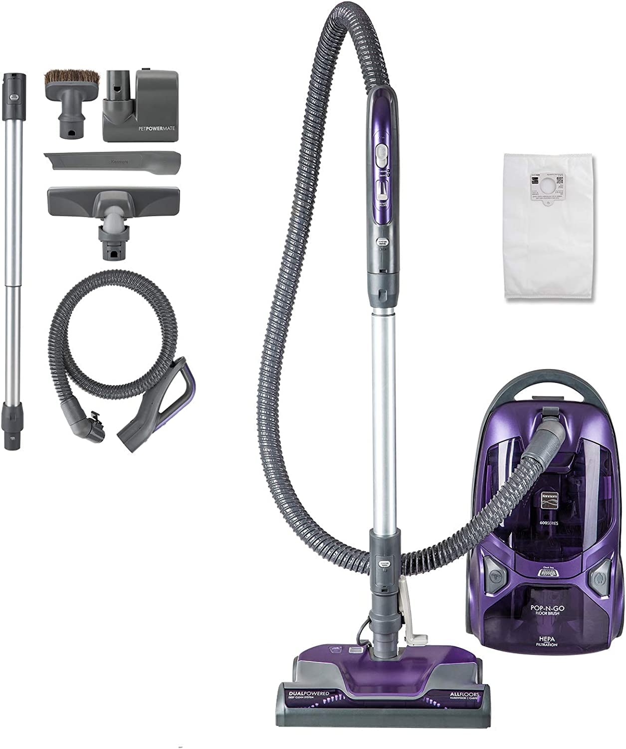 Version 1.0.0 Aspiradora Vertical con Bolsa Kenmore 600 Series Cleva 81615, 2 Motores, Filtro HEPA, Pet PowerMate, Cepillo Pop-N-Go, V