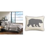Juego de edredon King Eddie Bauer Fairview 100% algodon reversible gris con almohada decorativa oso