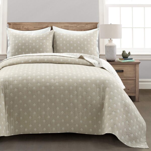 Juego de edredon King Lush Decor Kantha Leaf Triangle Home Fashions 16T006702 3 piezas algodon estampado medallion flora