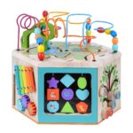 Teamson Kids Laboratorio de Juego Preescolar 7 en 1 Estación Centro de Cubo de Actividades de Madera Grande Laberinto de