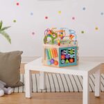 Teamson Kids Laboratorio de Juego Preescolar 7 en 1 Estación Centro de Cubo de Actividades de Madera Grande Laberinto de