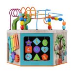 Teamson Kids Laboratorio de Juego Preescolar 7 en 1 Estación Centro de Cubo de Actividades de Madera Grande Laberinto de