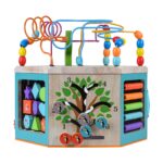 Teamson Kids Laboratorio de Juego Preescolar 7 en 1 Estación Centro de Cubo de Actividades de Madera Grande Laberinto de