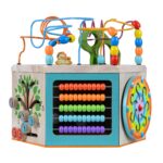 Teamson Kids Laboratorio de Juego Preescolar 7 en 1 Estación Centro de Cubo de Actividades de Madera Grande Laberinto de