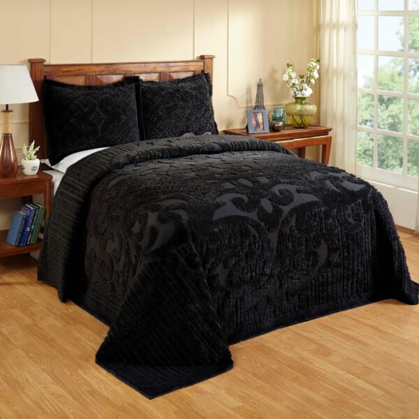 Colcha chenilla medallón acolchada Pan Overseas BSASKIBLK Better Trends Ashton 100% algodón King negro 120x110 pulgadas