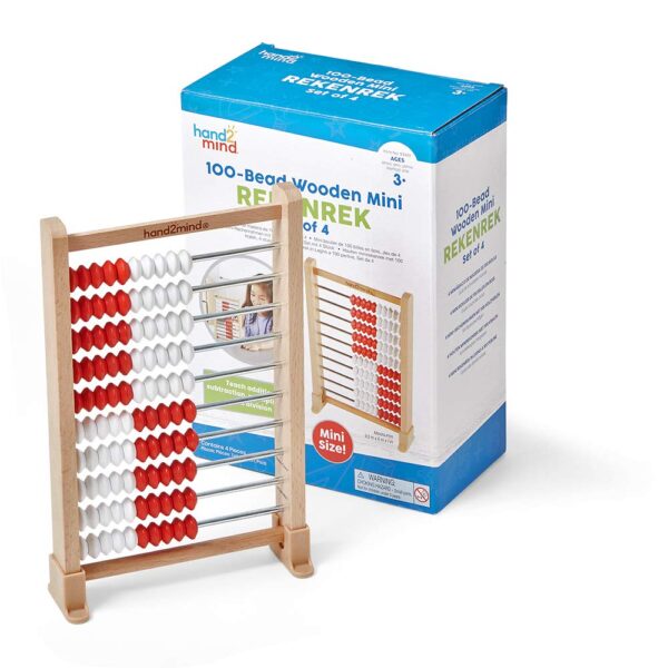 hand2mind Mini Rekenrek de madera de 100 cuentas, ábaco para matemáticas de niños, manipuladores de matemáticas, jardín