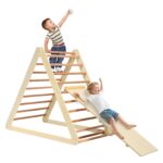 HONEY JOY Escalador triangular con rampa, juego de triángulos de escalada 2 en 1 para interiores con escalera y tobogán,