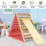 HONEY JOY Escalador triangular con rampa, juego de triángulos de escalada 2 en 1 para interiores con escalera y tobogán,